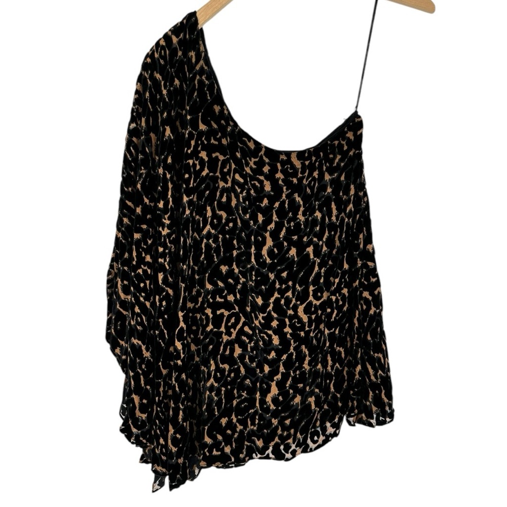 Jay Godfrey Redacted Leopard Print One Sleeve Silk Blend Blouse size XS Flowy